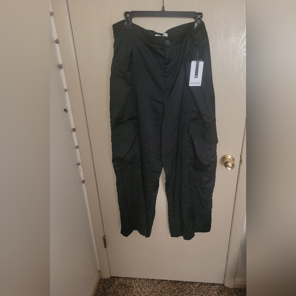 Nine West Black Satin Cargo Pants Sleek Streetwear NWT Womens Size XXXL Plus 22